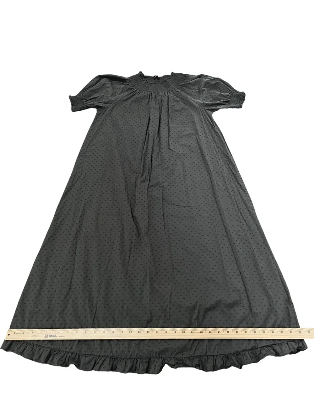 Quince Charcoal Gray Swiss Dot Smocked Midi 100% Cotton Puff Sleeve Large - Picture 11 of 11